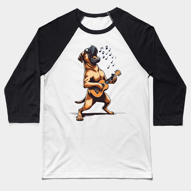 Dog Playing Guitar Singing Boerboel Bull Mastiff Baseball T-Shirt by BraaiNinja